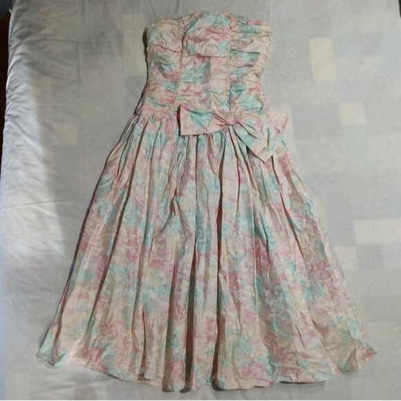 Vintage 80s Dance Allure Alfred Angelo Pastel Floral Strapless Dress ILGWU - Picture 2 of 13